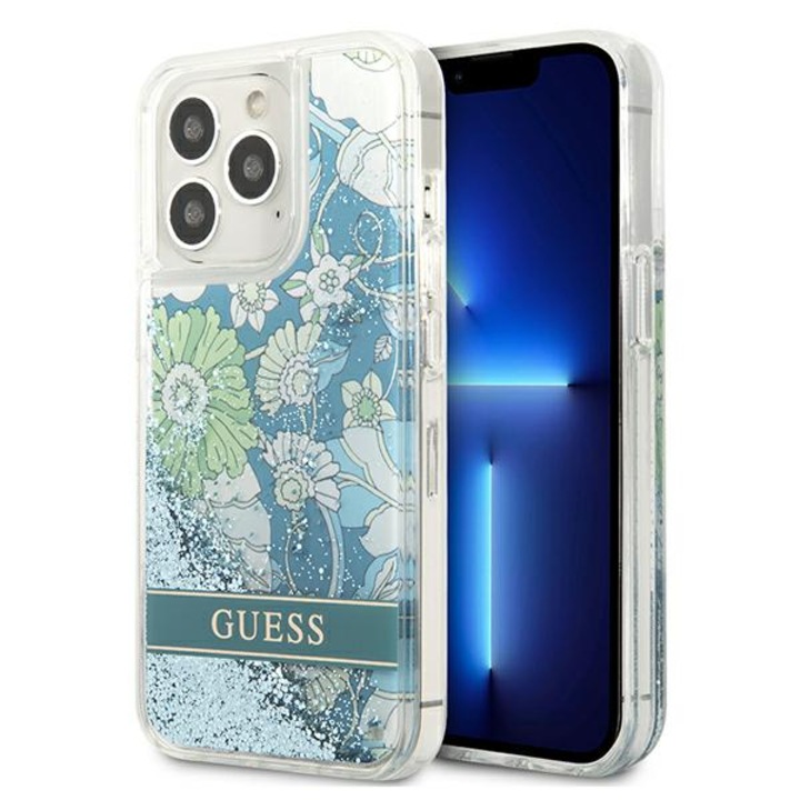 Guess tok iPhone 13 Pro / 13 6,1" zöld Flower Liquid Glitter telefonhoz