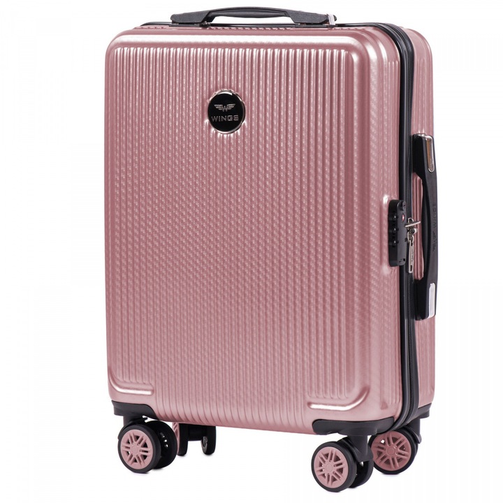 Куфар Wings PC 565, за ръчен багаж, Поликарбонат, С 4 колела, 55 см, Розов