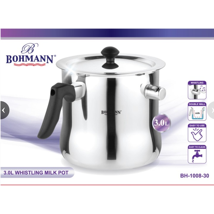 Oala de lapte Bohmann 3 litri, cu capac+fluier din inox