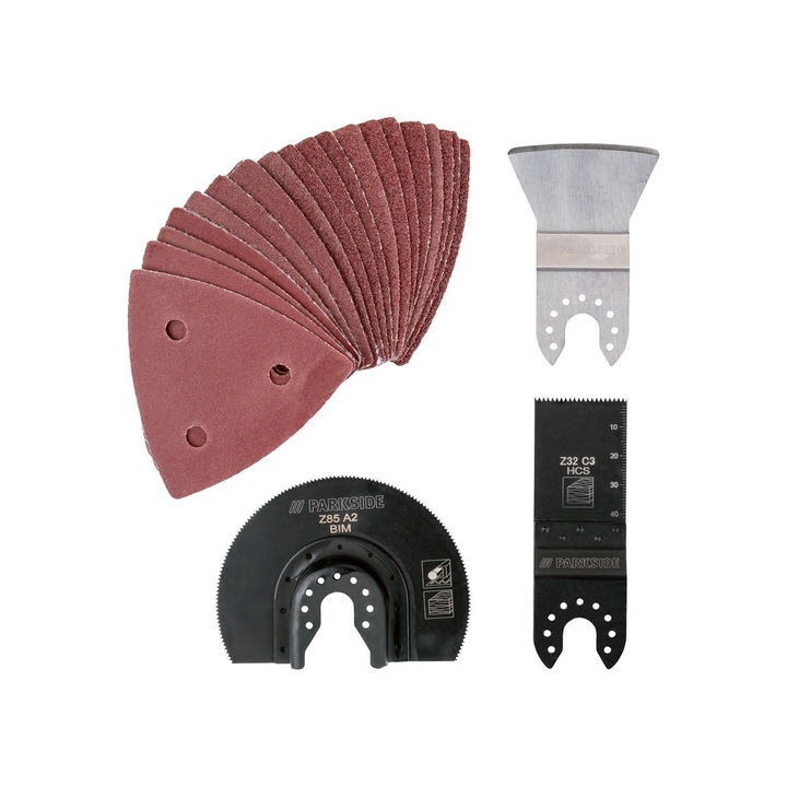 Set accesorii universale pentru masina multifunctionala oscilanta, 23 piese, Parkside