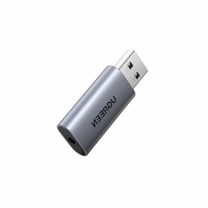 USB към 3,5 mm жак адаптер, Ugreen 80864 CM383, външна звукова карта, Space Gray