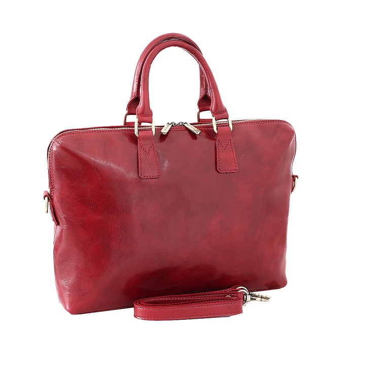 Geanta laptop din piele naturala, bordo, LS165D