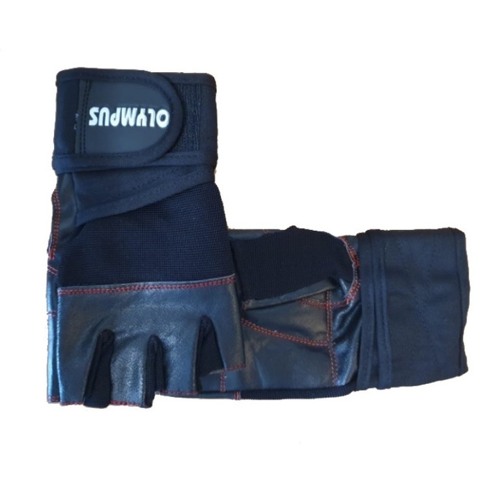 Manusi pentru fitness, sala si antrenament, prevazute cu bandaje elastice pentru protectia incheieturilor mainilor, culoare neagra, Olympus, Marimea XL