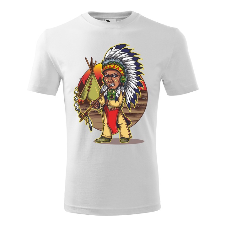 Tricou personalizat, model clasic, "Native Chieftain", Alb, Marime S