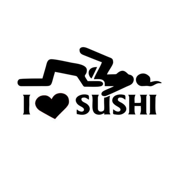 Sticker decorativ auto, I love sushi, 16x8 cm, negru