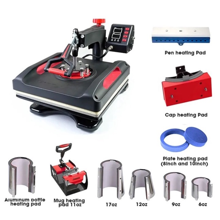 Presa termica personalizari FreeSUB 10in1 Vevor, pixuri, tricouri, cani, sepci, farfurii