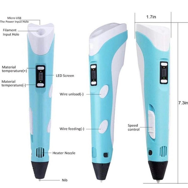 Set creion 3D, 3 culori filament PLA, jucarie de desen, cadou pentru copii - mov