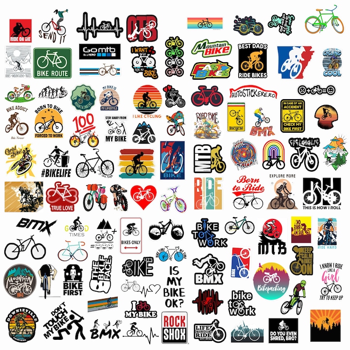 Set 100 Stickere Bicicleta, Bike by TRM rezistente la intemperii