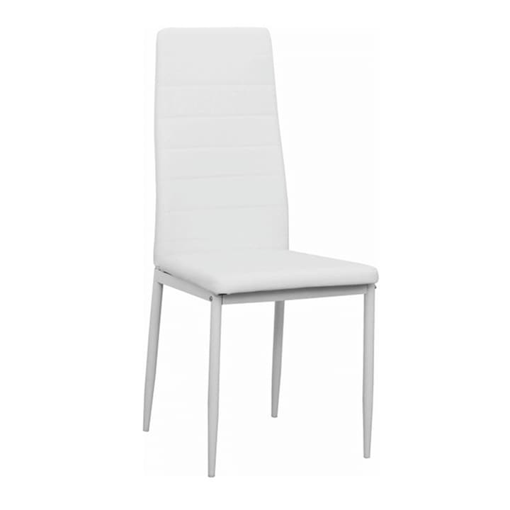 Scaun alb, piele eco, picioare din metal, albe, elegant si rezistent, living, bucatarie, 41x49x96 cm, Bortis