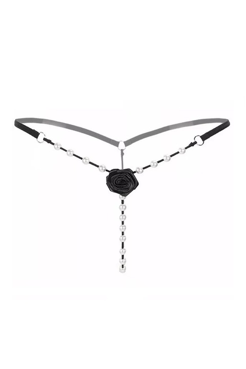 Секси бикини CLASStitude G-string, Флорален дизайн с перли, Универсален размер, Черен