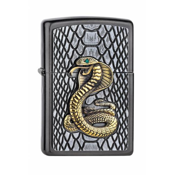 Bricheta Cobra Green Crystal, Zippo, Argintiu/Auriu