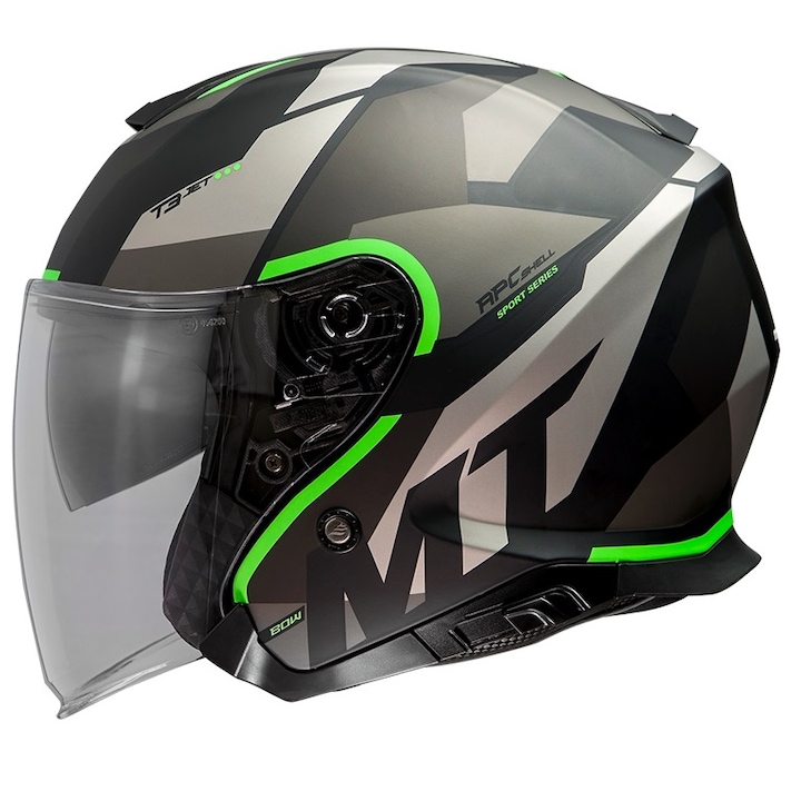Отворена лицева каска с вградени очила мотоциклет скутер MT Thunder Jet черен зелен, XL 61-62см