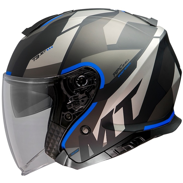 Отворена каска с вградени очила мотоциклет скутер MT Thunder Jet черен син, XXXL 65-66см