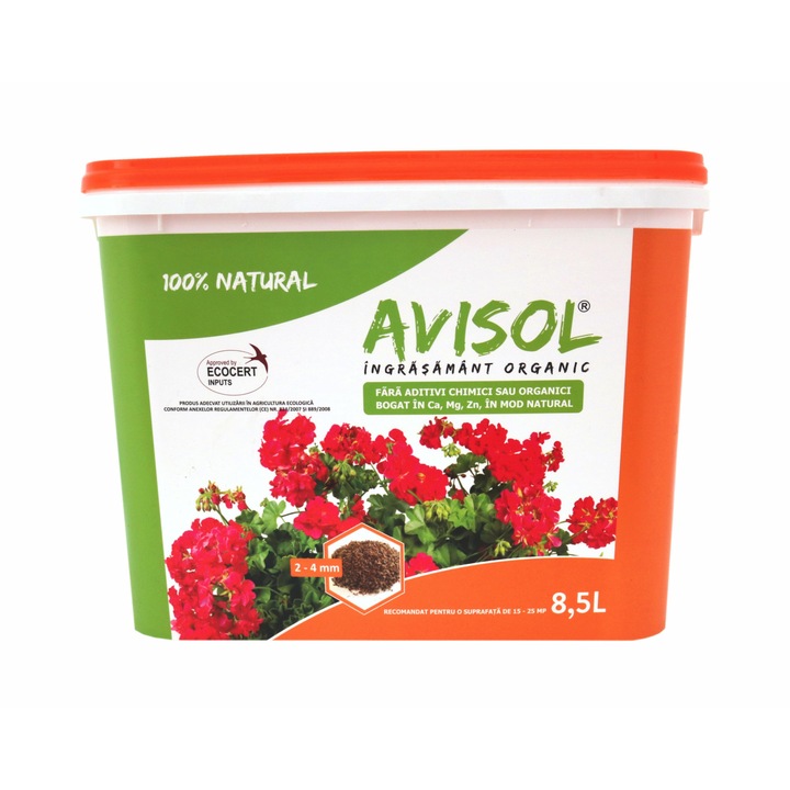 Ingrasamant organic pentru fertilizare solar, gazon, gradina, teren agricol, Avisol, 2 - 4 mm, 8,5 L