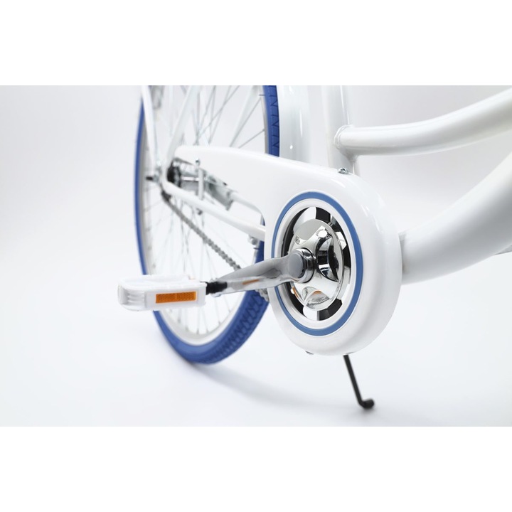 Велосипед Dallas™ City, 1 скоростен, Kолела 28", Бял/Син, 155-185 cm височина, Плетена кошница