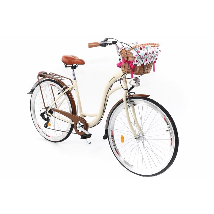 Велосипед Dallas™ City, 7 скоростен, Kолела 28", Кафяво, 155-185 cm височина, Плетена кошница
