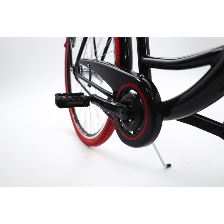 Велосипед Dallas™ City, 1 скоростен, Kолела 28", Черен/червен, 155-185 cm височина, Плетена кошница