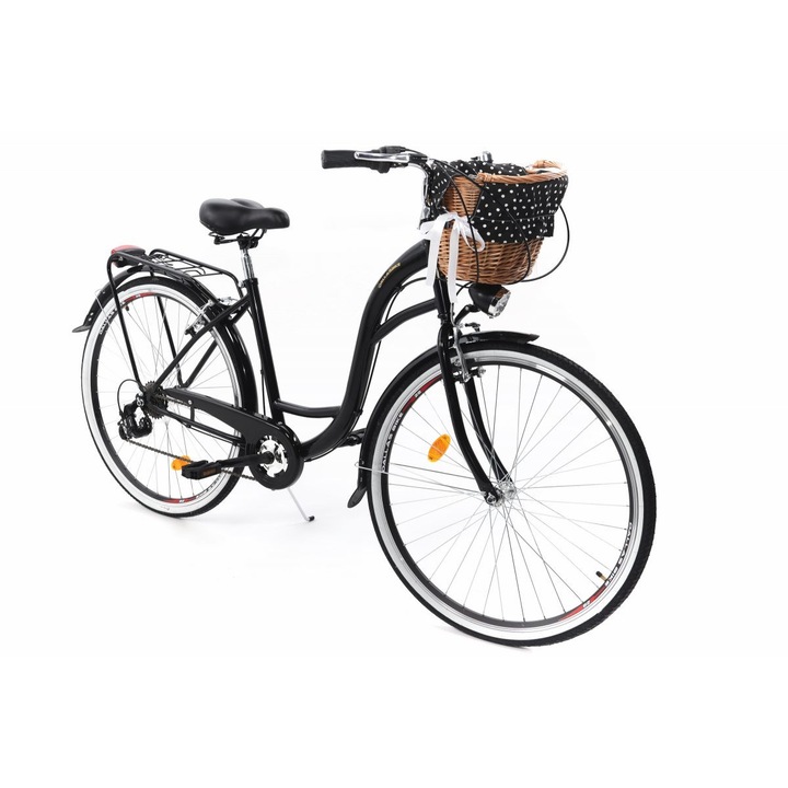 Велосипед Dallas™ City, 7 скоростен, Kолела 28", Черен, 155-185 cm височина, Плетена кошница