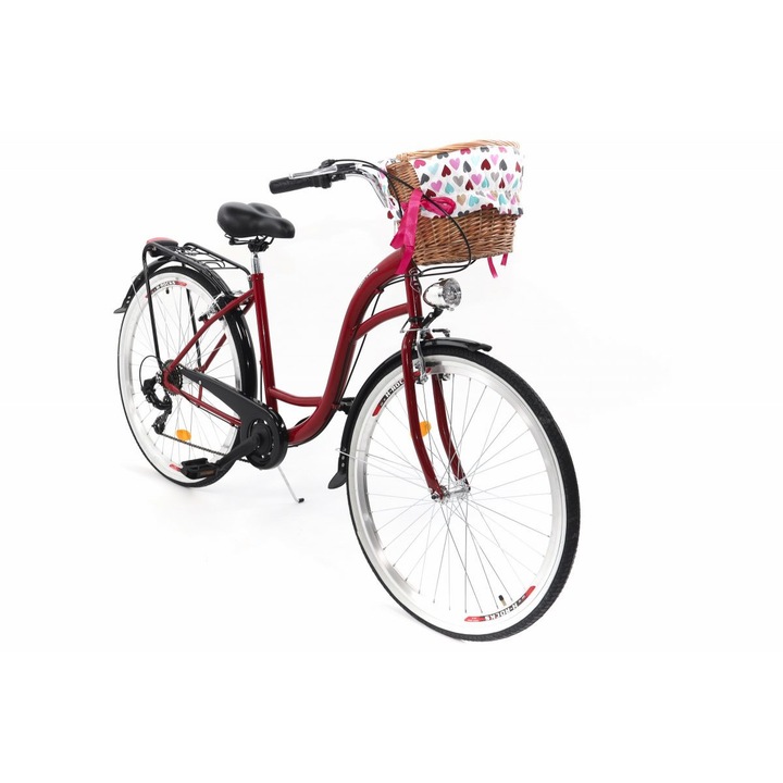 Велосипед Dallas™ City, 7 скоростен, Kолела 28", червен/Черен, 155-185 cm височина, Плетена кошница