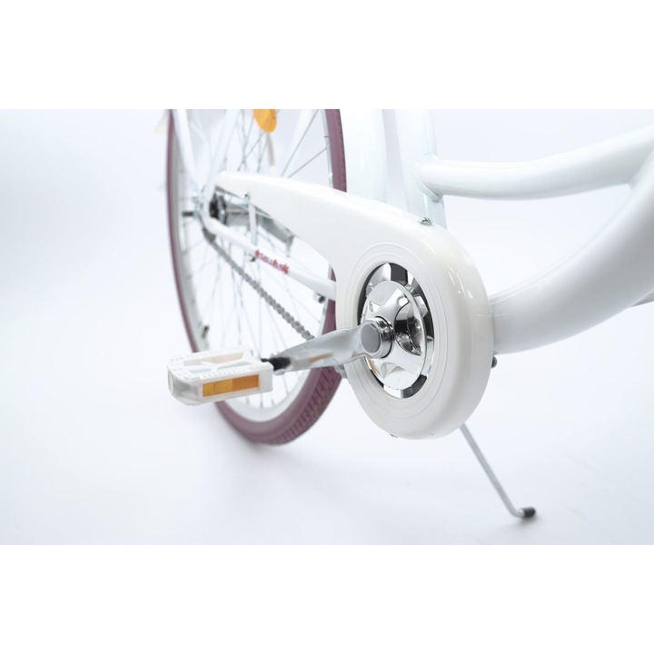 Велосипед Dallas™ City, 1 скоростен, Kолела 28", Бял/Лилаво, 155-185 cm височина, Плетена кошница