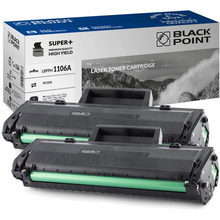 Black Point, 2 db W1106A toner, kompatibilis HP Laser 107A / Laser 107W / Laser 107R / Laser MFP 135A / Laser MFP 135W / Laser MFP 135R / Laser MFP 137FNW készülékkel, fekete