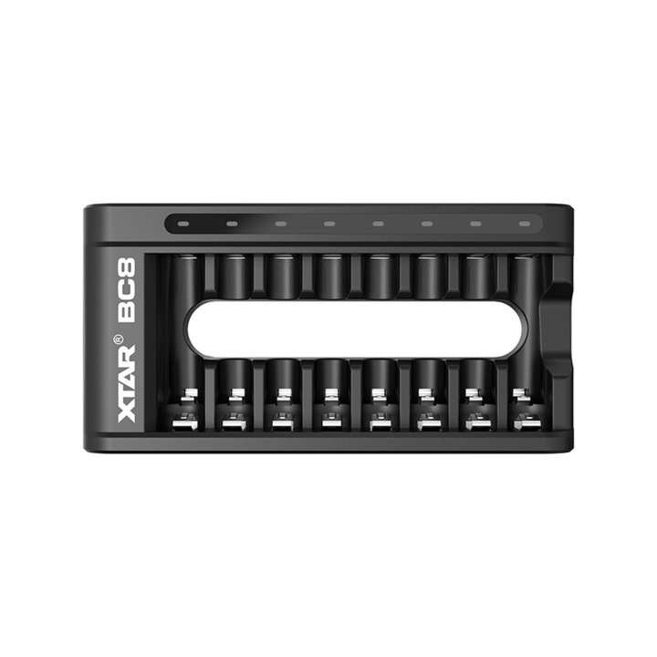 Töltő 8db XTAR BC8 akkumulátorhoz, kompatibilis Li-Ion 1,5V és 1,2V NiMH, AA vagy AAA akkumulátorokkal