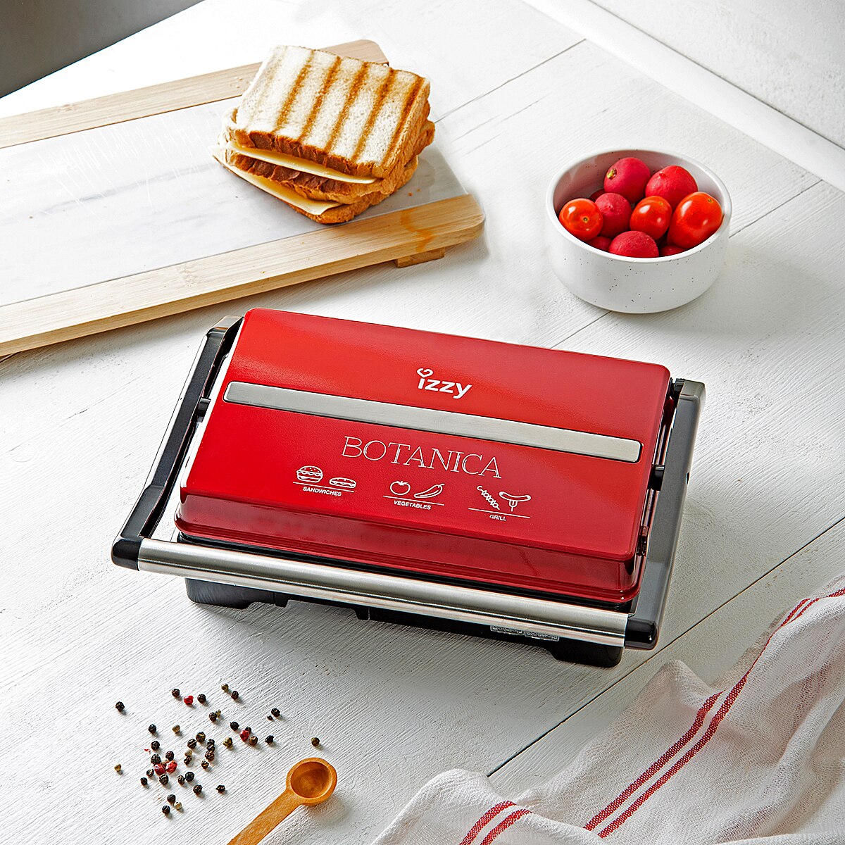 Sandwich Maker Panini Botanica, Izzy, 800 W, rosu eMAG.ro