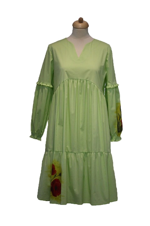 Rochie cu volane pictata manual, verde, marime 40