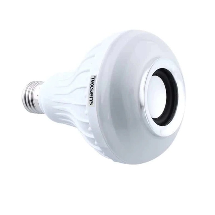 LED интелигентна крушка KlaussTech, Bluetooth, С високоговорител, 12 W, С дистанционно управление, 7 цвята, Бял