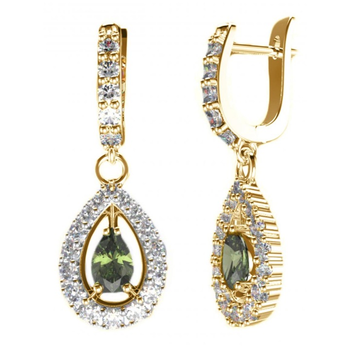 Cercei de dama, Moldavit, Argint, A-B