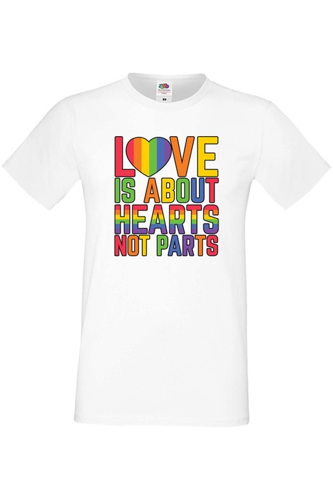 Férfi póló Budapest Pride felvonulás LGBTQ Tralala Love Is About Hearts Not Parts, Fehér