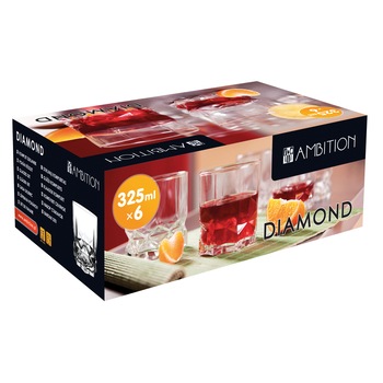Set 6 pahare whisky, Ambition Diamond, 325 ml Set 6 pahare whisky, Ambition Diamond, 325 ml