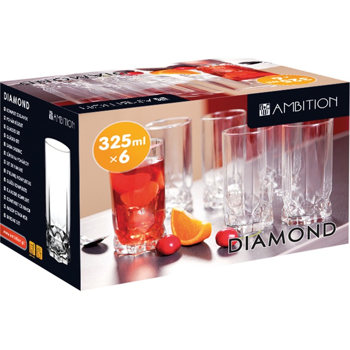 Set 6 pahare Ambition Diamond, Long drink