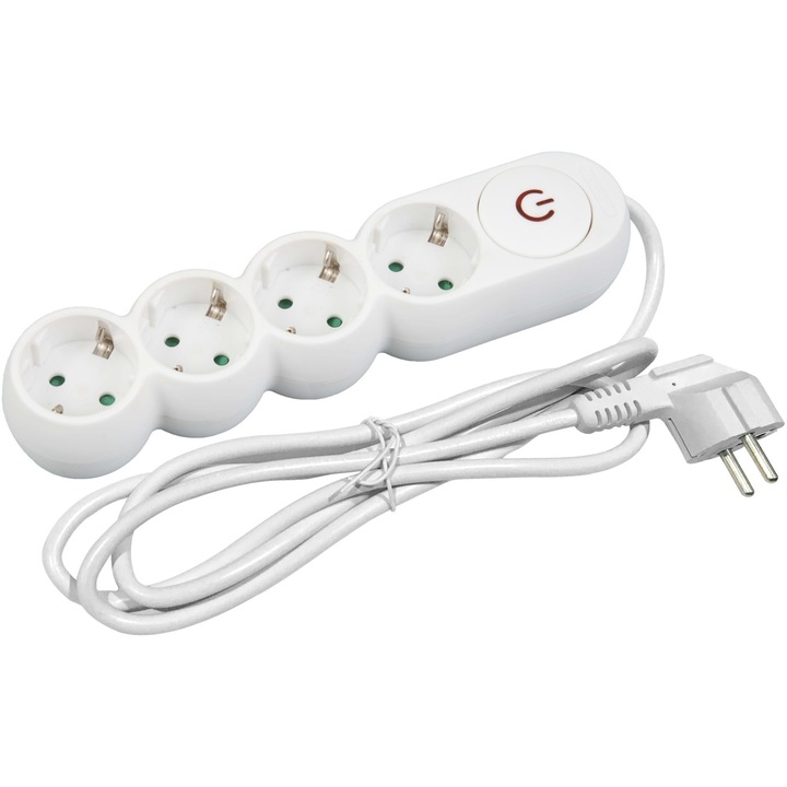 Entac удължител, 4 гнезда, с ключ, 1.5m, кабел 3G1.5, IP20, бял