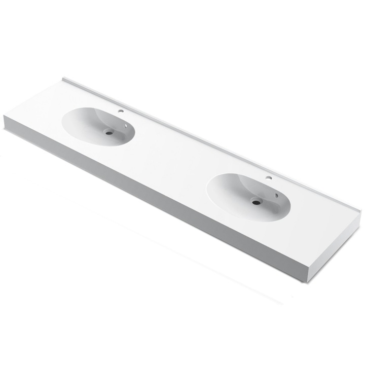 Lavoar dublu Olivia, compozit mineral, montaj suspendat sau pe blat, 200x51 cm