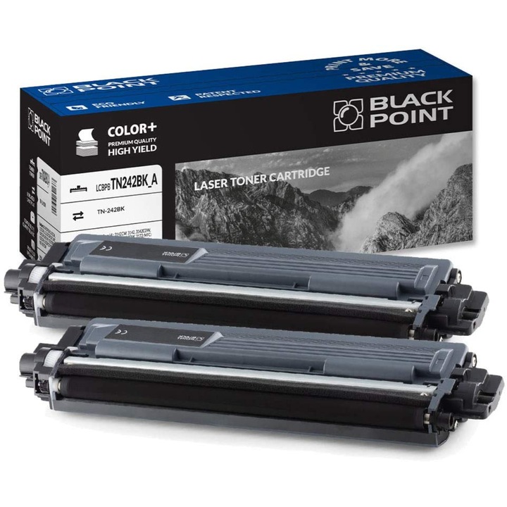 Black Point, 2 db TN-242 toner, kompatibilis a Brother HL 3142CW / 3142 / 3142CDW / 3152CDW / 3152 / 3172CDW / 3172 / MFC 9342CDW / 9342/9142/9332 / 9332CW / 9332CDW / 9142CDN / DCP 9022 készülékekkel, Fekete