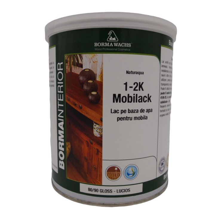 Lac acrilic pe baza de apa, lucios, pentru mobila, Borma Wachs, 1-2K Mobilack, 1 L, de interior