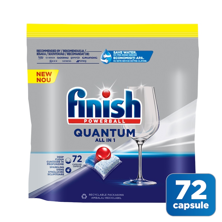 Detergent capsule pentru masina de spalat vase Finish Quantum All in 1, 72 spalari