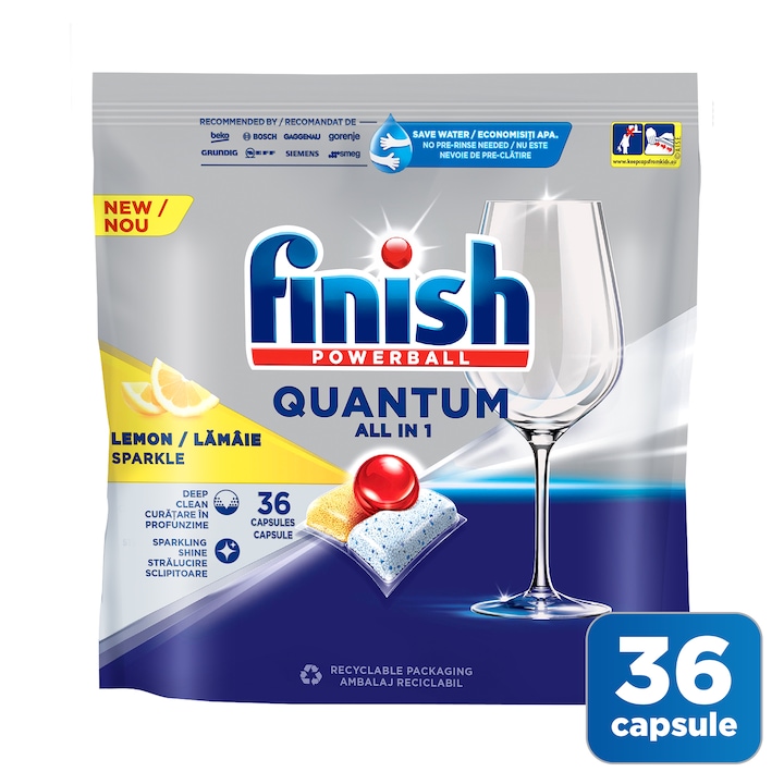 Капсули за съдомиялна Finish Quantum All in 1 Lemon, 36 измивания