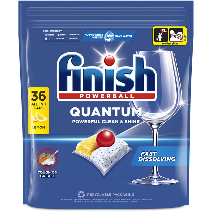 Detergent capsule automat pentru masina de spalat vase Finish Quantum Lemon, 36 spalari