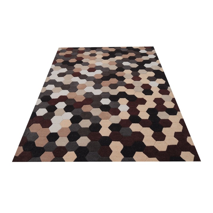 Пъзел килим Bedora, 200x300 см, 100% вълна, ръчно завършен, черен/многоцветен