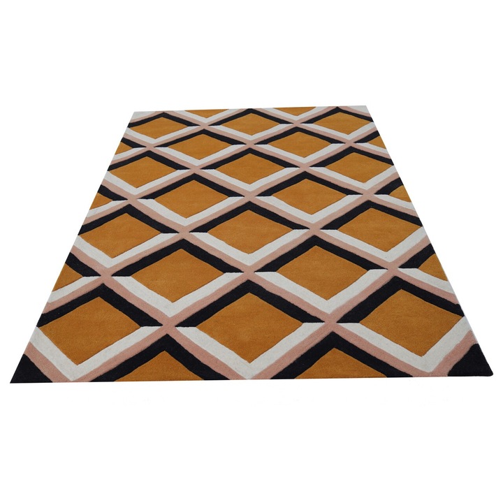 Covor Combs Bedora, 200x300 cm, 100% lana, finisat manual, Maro