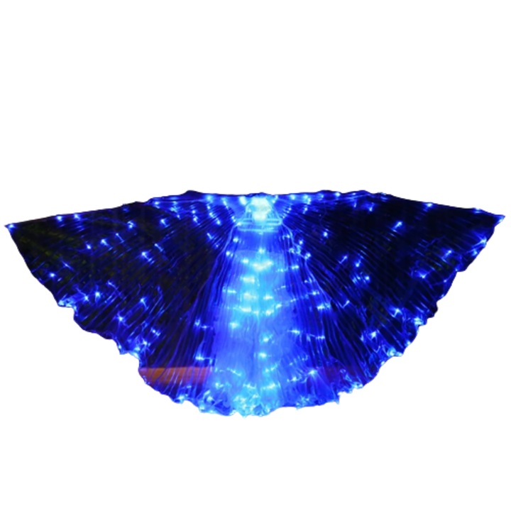 Aripi Led de dans DacEnergy©, pentru spectacol, din polyester, 300x145 cm, 2 bete reglabile, albastru