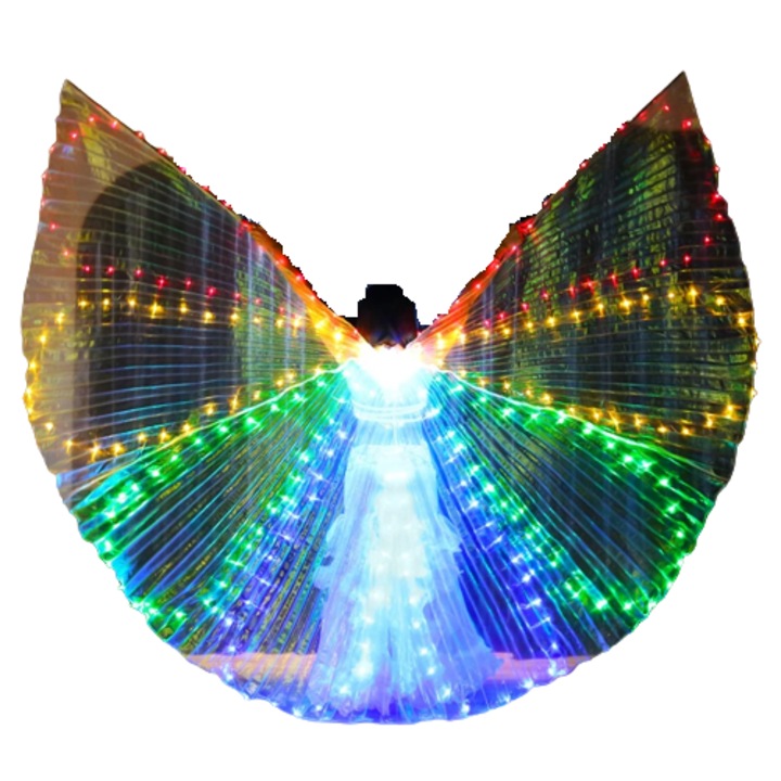 Led dance szárnyak DacEnergy ©, bemutatóhoz, pillangó mintás, 300x145 cm, kihúzható bot, sokszínű
