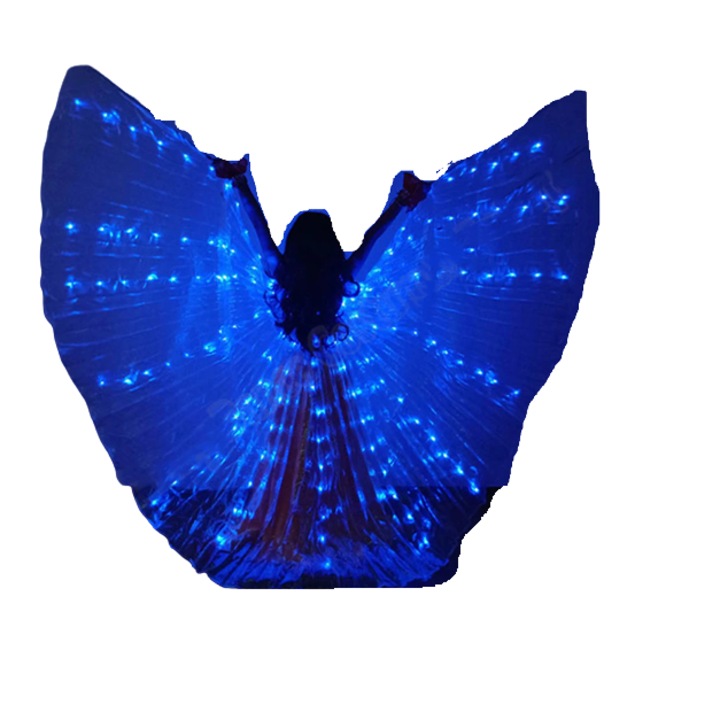 DacEnergy © pillangó táncszárnyak, gyerek, bemutatóra, LED-del, 2 kihúzható bottal, stop / start gomb, 250 x 120 cm, kék