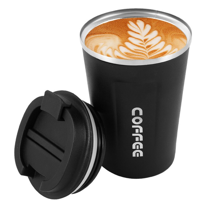 Термос чаша Coffee, Неръждаема стомана, 380мл, Черен