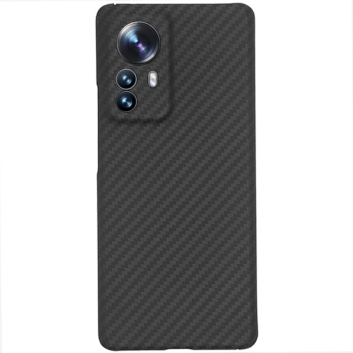 Husa fibra de carbon SILKASE pentru Xiaomi 12 Pro, aramid kevlar, negru mat