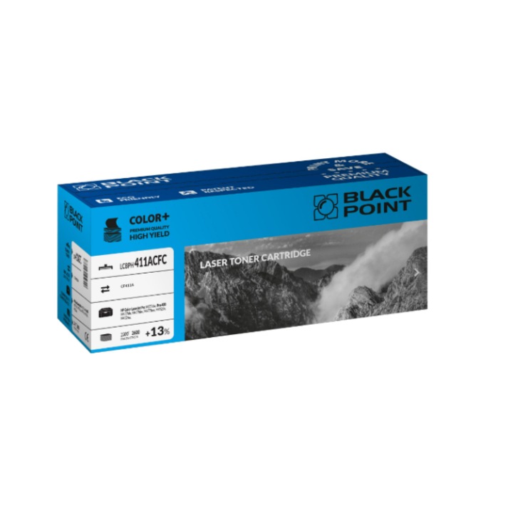 Black Point, CF411A toner, kompatibilis a HP LaserJetPro M377dw / M477fdn / M477fdw / M477fnw / M452dn / M452nw nyomtatóval, cián