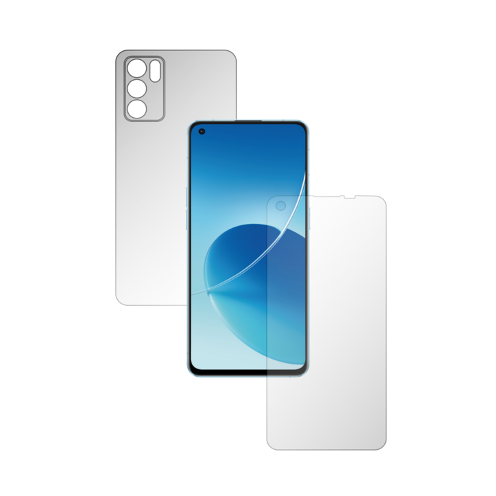 Set 2X Folii de Protectie Full-Body Folie24, pentru Oppo Reno 6 5G, Acoperire Simple, Ecran + Spate, 1 Set Ultra-Clear + 1 Set Mate, Adezive, Flexibile cu Auto Regenerare