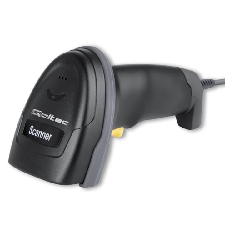 Cititor de coduri de bare laser cu suport, Qoltec, 1D, USB